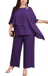 Hanna Nikole Fall Wedding Guest Dresses for Women Plus Size Irregular Hem Chiffon Pant Suit Sets Purple 20 Plus