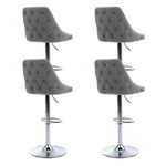 Washon Set of 4 Bar Stools Velvet Breakfast Counter Chairs with Backrest, High Stools Adjustable Swivel Bar Chairs for Kitchen Islands/Home Bar, Gray