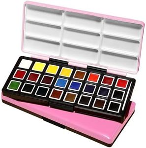 rubens Watercolor Paint Set, 24 Vivid Colors Transparent Watercolor, Artist Solid Watercolor Paint, Professional Travel Water Color, Portable Art Paint Supplier Pink Box for Beginner, Student, Adult