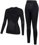 ATTRACO Women Thermal Set Crew Neck Soft Long Top Bottom Set for Women Cold Winter Black Small