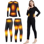 VLOBAOM Electric Heated Thermal Underwear Set, Women's Travel Heated Pants and Top, Fleece Lined Long Johns Set,2XL,Black