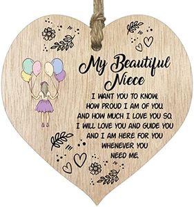 Magnifique plaque en bois à suspendre en forme de cœur pour nièce de la part d'une tante oncle – Panneau en bois clair en forme de cœur, cadeau pour femme, cadeau de nièce de la part d'une tante,
