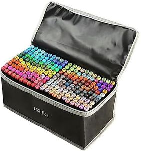 ZECHOMA 168 Colors Alcohol Markers Artist Drawing Art Dual Tip Markers Perfect for Kids Boys Girls Students Adult(168 Black Shell)