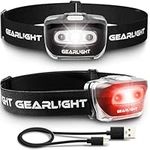 GearLight USB Rechargeable Headlamp Flashlight - S500 Running, Camping, and Outdoor LED Headlight Camping Headlamps - Head Lamp Light for Adults, Kids, Emergency Gear [2 Pack]