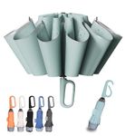 TUMAAOTU Compact Inverted Umbrella with Never Forget Carabiner Handle - Travel Umbrella Windproof Strong, Reverse Umbrellas for wind rain, Auto Open Close, 10 Rib Durable Frame for Women Men (Green)