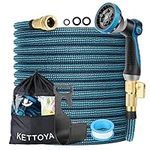 KETTOYA 100FT Expandable Garden Hose, Flexible Water Hose with 10-Pattern Spray Nozzle, Leak-proof Retractable Heavy Duty Hose Pipe, 4-layer Latex Core, Durable 3750D, Brass Alloy Connector, Kink-Free