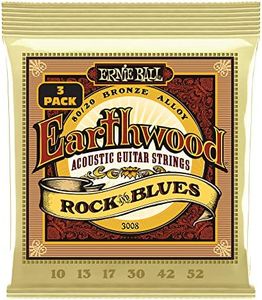 Ernie Ball Earthwood Rock and Blues, with Plain G, 80/20 Bronze Acoustic Guitar Strings 3 Pack - 10-52 Gauge