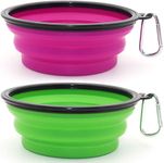 2 Pcs Collapsible Dog Bowl, Silicone Pet Feeding Bowl for Dog Cat Food and Water Feeding Portable Foldable Pet Travel Bowl with Carabiner for Camping or Walking (Large, Green+Purple)