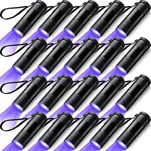 20 Pcs UV Handheld Blacklight Flashlights, Portable Black Light 9 LED Mini Light Torch Detector for Dog Cat Pets Urine and Stains, Bed Bugs and Scorpions, Nail Dryer, Black, 3.4 x 1.02 Inches
