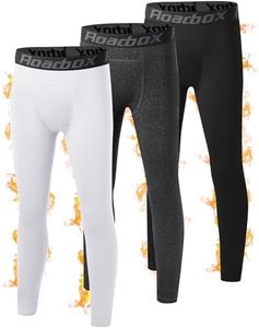 Roadbox Youth Boys' Thermal Compression Pants, 3 Pack Fleece Lind Tights Athletic Leggings, Cold Weather Base Layer for Football Basketball Baseball