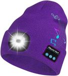 Bosttor Bluetooth Beanie Hat with Light, Headlamp Cap with Headphones and Built-in Speaker Mic, Gifts for Men Women Teen Purple