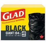 Glad Black Garbage Bags - Giant 184 Litres - 40 Trash Bags, Made in Canada of Global Components