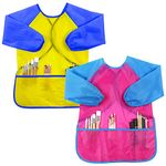 Yolev Kids Art Smock 2Pcs Children Paint Apron Waterproof Toddler Painting Smocks Long Sleeve Drawing Apron with 3 Pockets for Ages 3-8 Years (Brushes not included)