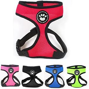 PaddingPaws Waterproof Soft Mesh Fabric Dog Puppy Pet Adjustable Harness Lead Leash Clip (M, Red)