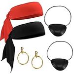 6 Pcs Pirate Costume Accessories Set, Pirate Captain Costume Accessories Black Pirate Head Scarf Red Head Bandana Pirate Eye Patches Plastic Pirate Hoop Earrings for Men Women Kids Party Halloween