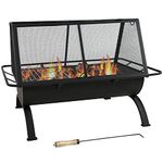 Sunnydaze 36-Inch Northland Steel Outdoor Fire Pit with Grill and Spark Screen - Vinyl Protective Cover - Black Finish