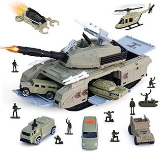 Military Building Tank Toy with Mini Soldier Men Set, Army Models Toys with Vehicle Car Helicopter for Boys Girls Kids Party Favors, Easy to Store