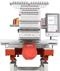 Poolin EOX Embroidery Machine 15 Needles 14x20 inch Area, Full Metal Body 1200spm Auto Color Change & Thread Trimming, WiFi Upload, for Cap Hoodie T-Shirt Jacket Pants, Full Accessories & Training