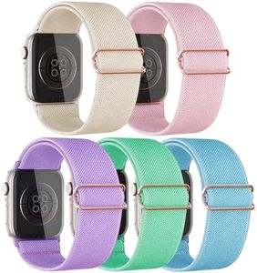 5 Packs Compatible with Kids Apple Watch Band,Comfy Stretchy Adjustable Nylon Replace Bands for Iwatch Ultra Series 9 8 7 6 5 4 3 SE SE2 38mm 40mm 41mm & 42mm 44mm 45mm 49mm for Boy Girl Small Wrist