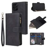 QLTYPRI Case for iPhone 13, Large Capacity Leather Wallet Case 6 Card Holder & 1 Zipper Pocket Kickstand Wrist Strap Magnetic Case for iPhone 13 - Black