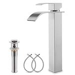 YardMonet Vessel Sink Facuet, Tall Bathroom Sink Faucet Waterfall Bathroom Faucet for Vessel Sinks Single Handle Bathroom Vanity Faucet Brushed Nickel