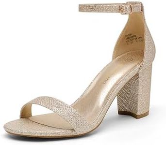 DREAM PAIRS Women's Chunk Low Heel Pump Sandals,Size 9W,GOLD-GLITTER,CHUNK-W