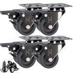 DSL Caster Wheels Set of 4 - TPR Heavy Duty Braked 50mm Swivel Castor Wheels Trolley – No Floor Marks Silent Rubbered Castors for Furniture – Upto 400KG + Free Fitting