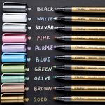 Metallic Marker Pens, Set of 10 Round Tip Ohuhu Glitter Paint Pen Window Markers for DIY Card Making, Coloring Books, Scrapbook Photo Album, Rock Art, Glass DIY