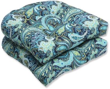 Pillow Perfect Outdoor Pretty Paisley Wicker Seat Cushion, Blue, Set of 2