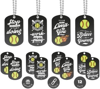 (12-Pack) Softball Dog Tag Necklaces with Inspirational Quotes - Wholesale Bulk Pack of 1 Dozen Dog Tags for Softball Themed Party Favors Supplies - Unisex Gifts for Softball Team Boys Girls Men Women