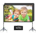 Projector Screen and Stand 100 inch,DUYIKJ Portable Black Backing Projector Screen Indoor Outdoor 16:9 4K HD Wrinkle-Free and Four-Legged Frame Movie Screen with Carry Bag for Backyard Movie Night