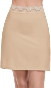 MANCYFIT Half Slips for Women Underskirt Short Mini Skirt with Floral Lace Waistband Light Brown XXX-Large