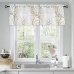 FMFUNCTEX Kitchen Window Curtain Valance, Tree Branch Pattern Valance for Living Room, Farmhouse Semi Sheer Privacy Small Short Curtain 50 x 18 Inch Long for Bathroom, Rod Pocket 1 Panel Yellow White