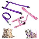 Morices 2 Pack Cat Harness and Leash, Adjustable Comfortable Nylon Pet Strap Collar with Leash, Escape Proof Safety Rope Leads Chest Strap for Kitten Puppy Rabbits Walking Training (Pink & Purple)