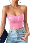 Milumia Women's PU Leather Bandeau Tube Top Strapless Bustier Corset Crop Top Pink Small