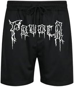 GORGLITTER Men's Designer Graphic Shorts Drawstring Waist Cool Track Gym Workout Shorts Black Print Medium