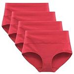 LIQQY Women's Cotton Knickers High Waist Full Coverage Brief Simple Ladies Underwear Pack of 4 (Red, Large)