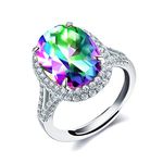 Uloveido Platinum Plated Big Stone Oval Engagement Promise Rings for Her, Multicolor CZ Crystal Split Shank Ring Adjustable Y927 (Split shank-Multi)