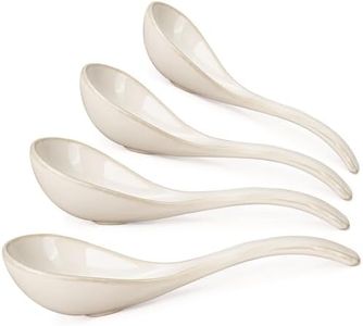 Artena Chinese Soup Spoons, Ceramic Asian Spoons with Deep Arc Anti-Roll Design, 6.85 Inch Set of 4, Perfect for Ramen, Pho, Wonton Soup as Japanese Soup Spoon, Korean Spoon (Creamy White)