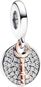 BEEUVIP Feliz clave de doble tono Abalorios Colgante de Cuentas Plata de Ley 925 Compatible con Europeo Pulsera Collar,Charms de Para Mujer