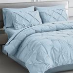 Maple&Stone King Comforter Set 7 Pieces Pinch Pleat Bed in A Bag, Light Blue Comforter King Sets Pintuck with Comforter Sheets Pillowcases & Shams, Light Blue