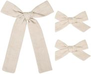 DEEKA Beige Cotton Linen Hair Bows 2 Sizes 5"&3.5" Soft Hair Bow set for Toddler Girls Long Ponytail Knot Bows Alligator Clip Hair Accessories for Little School Girls (Beige)