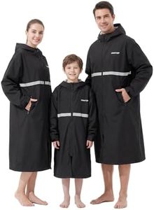 Owntop Swim Parka Men, Waterproof Surf Poncho, Oversized Hooded Changing Coat for Beach Pool (Black Gray, XL)