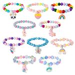 AYNKH 10 Pieces Colorful Beaded Bracelets, Unicorn Mermaid Rainbow Princess Pendant Stretchy Friendship Jewelry Bracelet for Kids Girls Party Favors