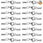 Necklace Lobster Clasp 30PCS Stainless Steel Lobster Clasps with Cord Ends for Jewellery Making Necklace Bracelet DIY Silver