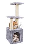 Cat Tree, 90cm Cat Scratching Post, Multi-Level Stable Cat Tower with Cat House, Cat Tree for Indoor Cats for Climbing Playing and Relaxation, Grey