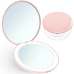 Giazee Compact Mirror, 1X/10X Magnifying Mirror with Light Small Travel Makeup Mirror Portable LED Pocket Mirror for Handbag Purse (Pink)