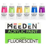 MEEDEN Fluorescent Acrylic Paint, 6 Colors Heavy Body Acrylic Paint Set, 60 ml/2 oz Pro Tubes, Rich Pigments Non-Toxic Neon Paint, Art & Craft Paints for Artists, Adults & Beginners