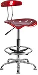 Flash Furniture Bradley Vibrant Wine Red and Chrome Drafting Stool with Tractor Seat