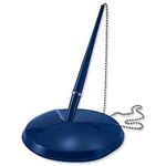 Blue Reception Pen On Chain With Stand + 3 Refills - Bank Desk Shop Office Hotel